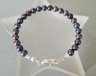 Black Peacock Freshwater Pearl bracelet Sterling Silver or Gold 6-7mm real Freshwater pearl bracelet Pearl jewellery gift for her mum sister