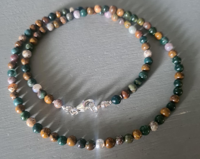 Green Jasper choker necklace Sterling Silver / Gold Fill tiny 4mm green gemstone bead necklace Ocean Jasper Heart Chakra jewellery gift