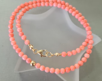 Tiny pink Coral choker necklace Sterling Silver or Gold Fill 4mm pink gemstone bead necklace small beaded necklace Chakra jewellery gift