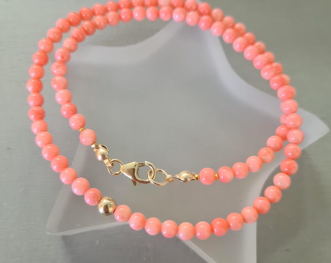Tiny pink Coral choker necklace Sterling Silver or Gold Fill 4mm pink gemstone bead necklace small beaded necklace Chakra jewellery gift