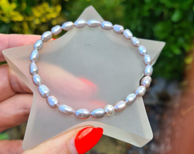 Grey Freshwater Pearl STRETCH Bracelet Sterling Silver or Gold Fill small grey Rice pearl Bracelet June Birthstone jewellery gift for her