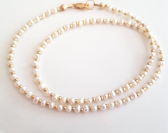 Tiny Freshwater seed Pearl necklace choker 14K Gold Fill or Sterling Silver - June Birthstone jewellery gift for her mum