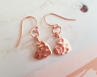 24K Rose Gold hammered heart earrings small Rose Gold Vermeil heart earrings Rose gold Valentine jewellery gift for mum girlfriend wife