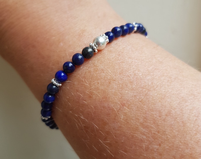 Blue Lapis stretch Bracelet Sterling Silver or Gold Fill 4mm tiny gemstone bead bracelet Lapis Lazuli jewelry September Birthstone jewellery