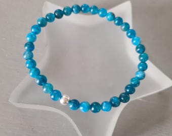 Small Blue Apatite stretch Bracelet Sterling Silver or 14K Gold Fill 5mm teal GEMSTONE bead Bracelet beaded throat Chakra jewellery gift her
