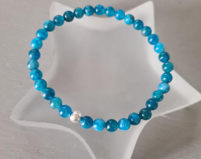Small Blue Apatite stretch Bracelet Sterling Silver or 14K Gold Fill 5mm teal GEMSTONE bead Bracelet beaded throat Chakra jewellery gift her