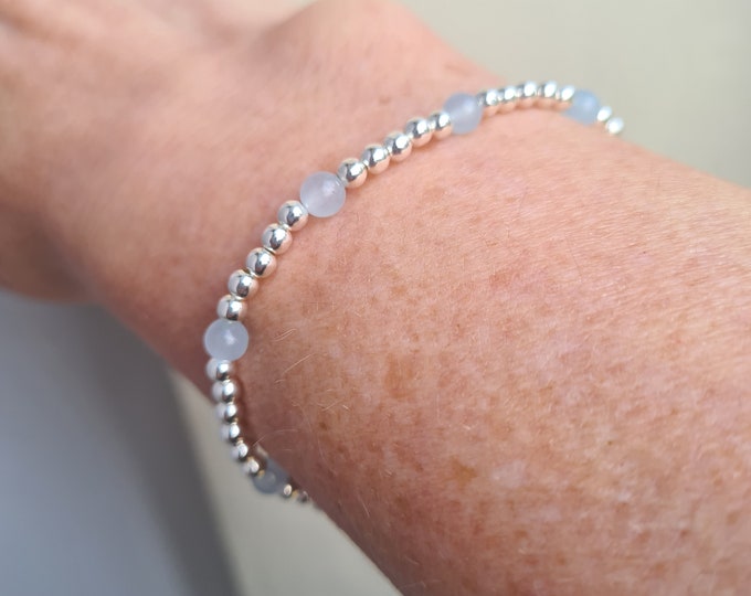 Tiny Aquamarine stretch bracelet Sterling Silver or 14K Gold Fill March Birthstone jewellery gift Throat Chakra gift