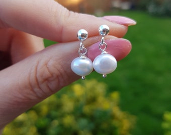 Small Baroque Freshwater pearl drop earrings Sterling Silver stud simple real white pearl earrings white pearl earrings studs gift for her