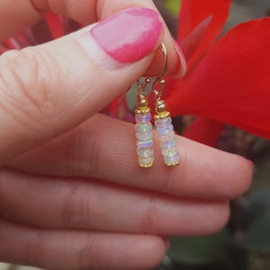 Tiny Ethiopian Opal earrings 14K Gold Fill or Sterling Silver real Welo Opal drop earring October birthstone jewellery gift for her mum girl