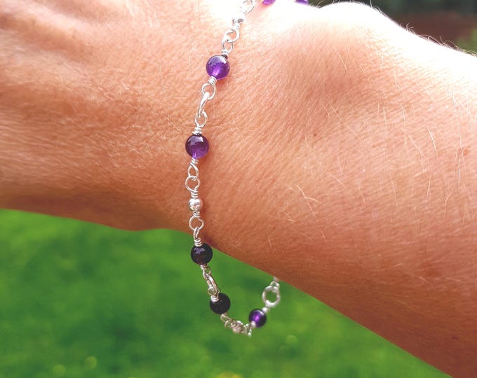 Tiny AMETHYST Bracelet Sterling Silver or Gold Fill 4mm purple gemstone Bead Bracelet 6th Anniversary February Birthstone jewellery gift