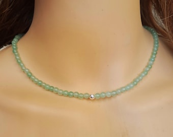 Green AVENTURINE necklace or choker Sterling Silver or Gold Fill Tiny 4mm green gemstone bead necklace Heart Chakra jewellery Balance gift