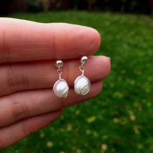 White Baroque Freshwater pearl earrings Sterling Silver Gold Fill wire wrapped pearl drop earrings real pearl June Birthstone jewelry gift