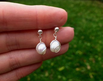 White Baroque Freshwater pearl earrings Sterling Silver Gold Fill wire wrapped pearl drop earrings real pearl June Birthstone jewelry gift