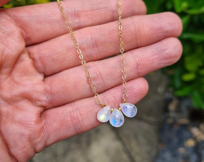 TINY Moonstone necklace choker 14K Gold Fill dainty white flashy gemstone necklace June Birthstone jewelry 3rd wedding anniversary gift OOAK