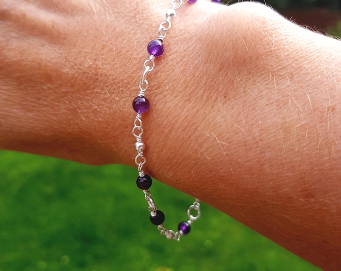 Tiny AMETHYST Bracelet Sterling Silver or Gold Fill 4mm purple gemstone Bead Bracelet 6th Anniversary February Birthstone jewellery gift