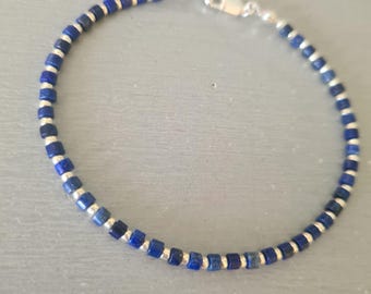 Tiny Blue Lapis bead Bracelet Sterling Silver / Gold 3mm Lapis Lazuli Heishi bead bracelet September Birthstone jewelry 9th Anniversary gift