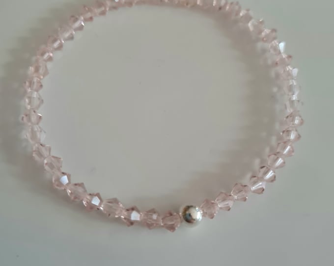 Pink crystal stretch bracelet Sterling Silver Gold Fill tiny 4mm Light Rose bead bracelet Swarovski crystal bracelet jewellery gift for girl