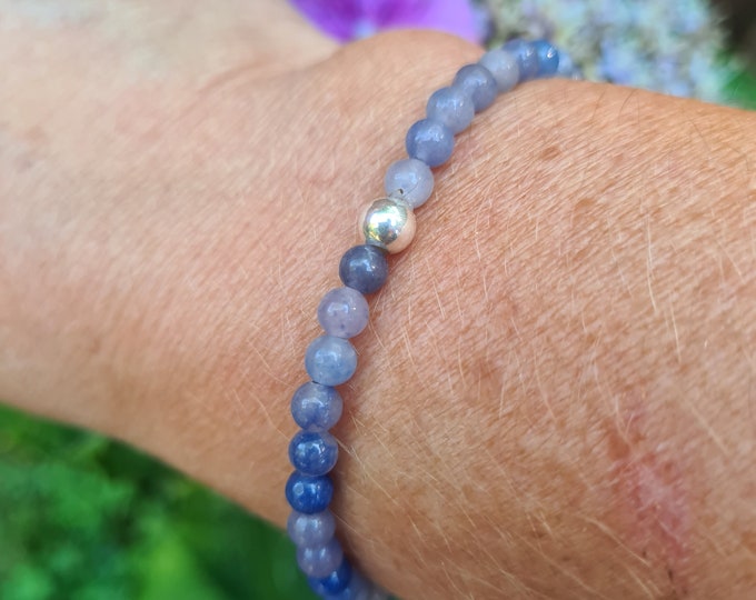 Tiny Blue AVENTURINE stretch Bracelet with Sterling Silver or Gold Fill bead - Brow Chakra bracelet healing jewellery gift