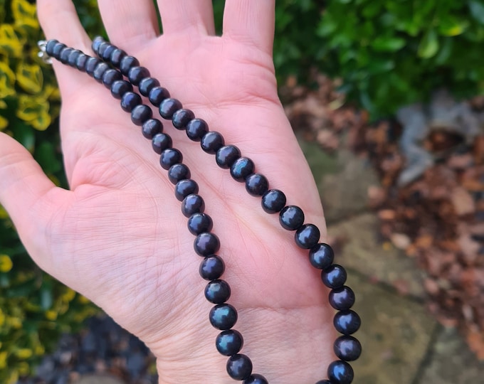 Black Freshwater Pearl necklace choker Sterling Silver / Gold Fill 8-9mm real AA jet big Black pearl necklace June Birthstone jewellery gift