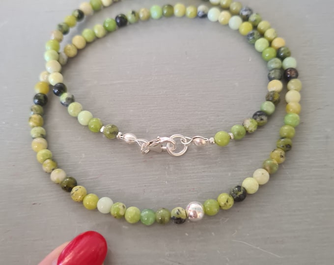 Green Chrysoprase necklace choker Sterling Silver or Gold Fill tiny 4mm gemstone bead necklace Heart Chakra - May Birthstone jewellery gift