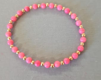 Tiny Pink Coral stretch Bracelet Sterling Silver or Gold Fill beaded Coral gemstone Bracelet salmon pink Coral jewellery gift