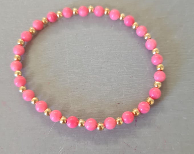 Tiny Pink Coral stretch Bracelet Sterling Silver or Gold Fill beaded Coral gemstone Bracelet salmon pink Coral jewellery gift