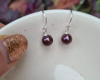 Peacock Freshwater pearl earrings Sterling Silver / 14K Gold Fill 7mm Peacock pearl drop earrings June Birthstone jewellery gift mum her him