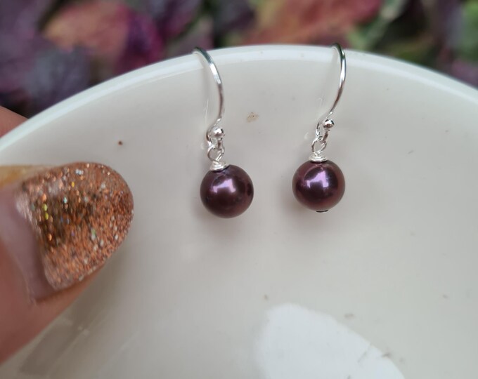 Peacock Freshwater pearl earrings Sterling Silver / 14K Gold Fill 7mm Peacock pearl drop earrings June Birthstone jewellery gift mum her him