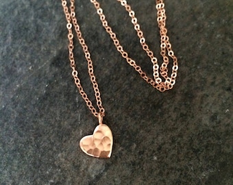 24K Rose Gold Vermeil heart necklace small hammered heart necklace dainty Rose Gold heart necklace choker Rose Gold jewellery gift for girl