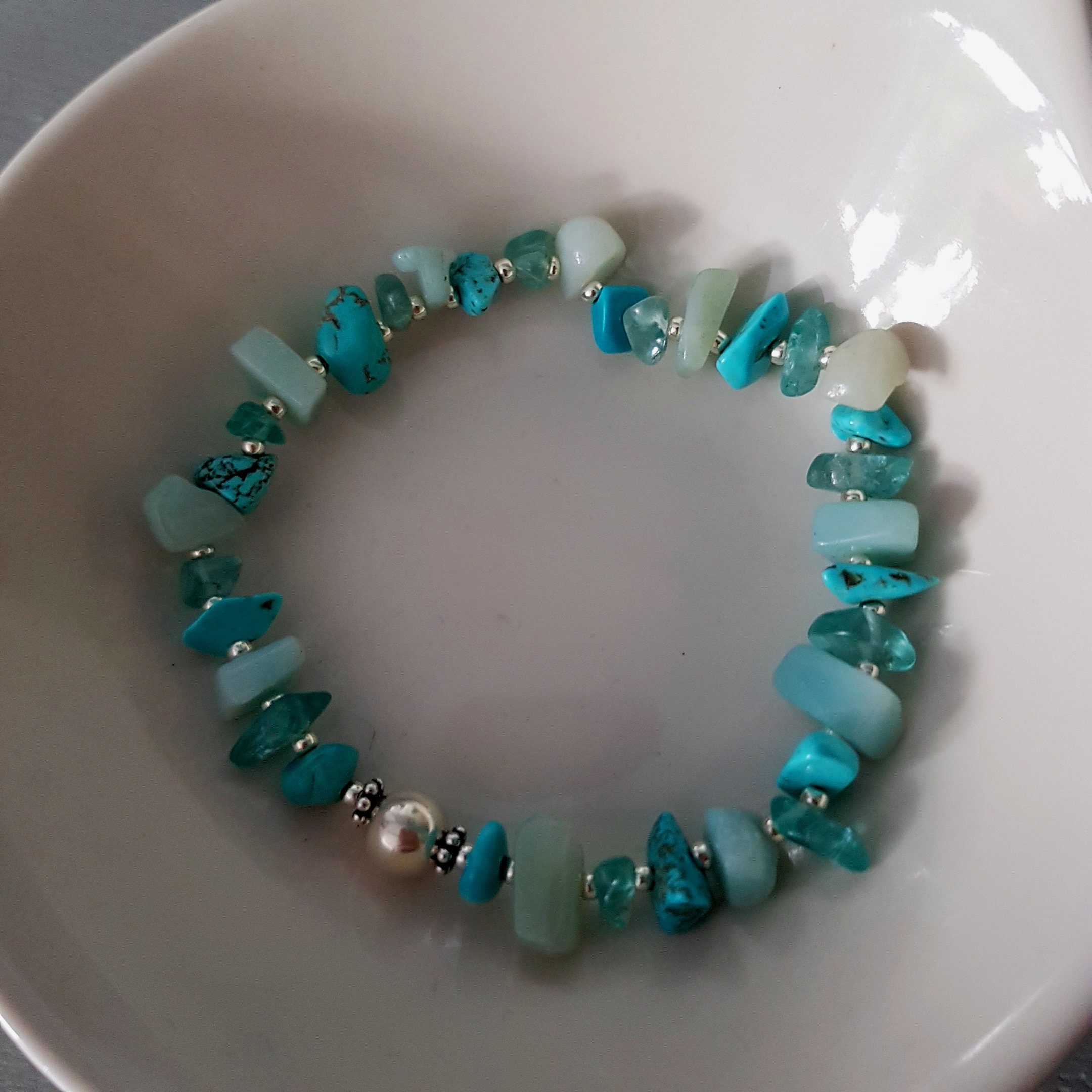 Multi gemstone STRETCH Bracelet RAW Turquoise Apatite and Amazonite ...