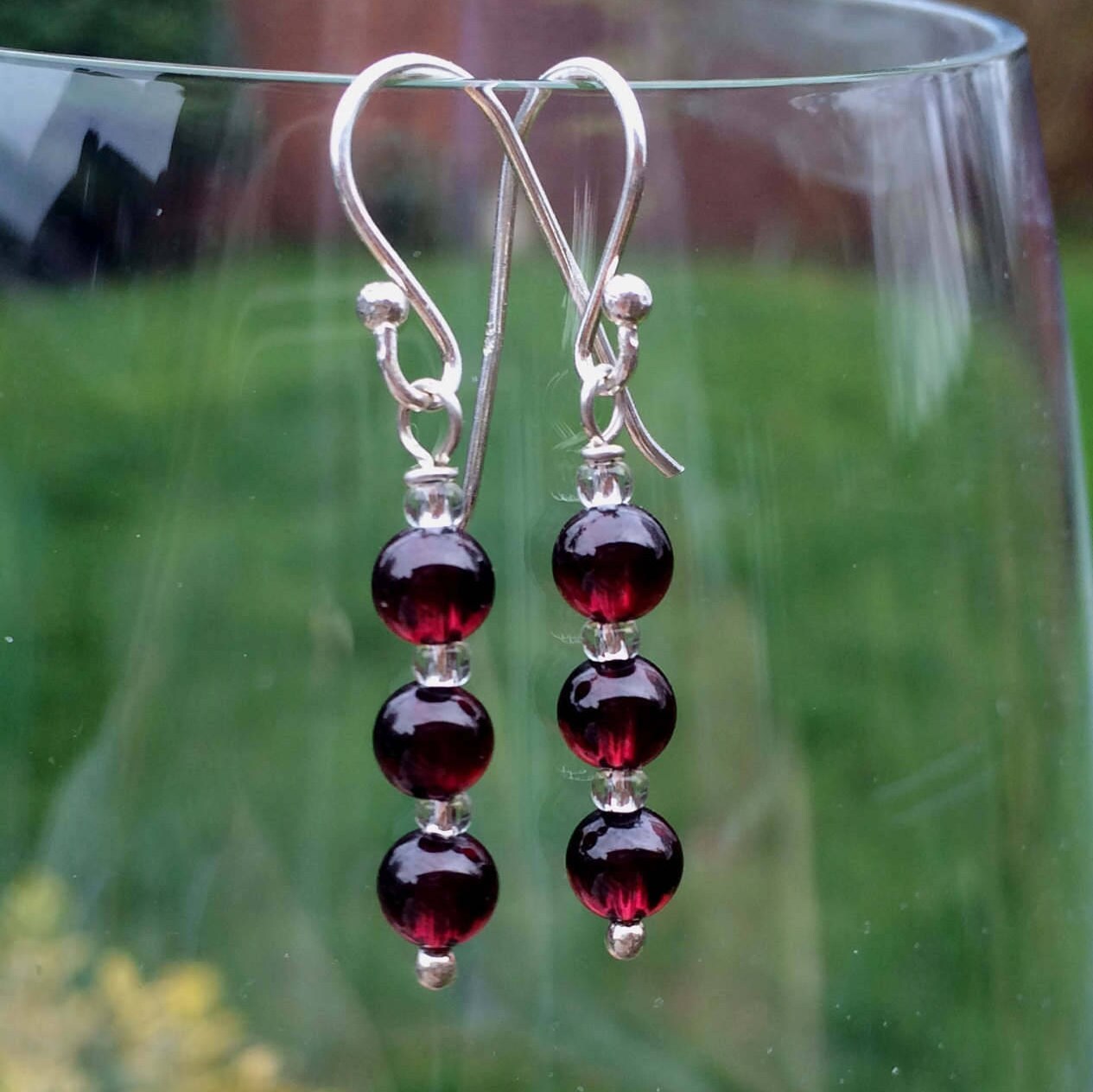 Red Garnet drop earrings Sterling Silver or 18K Gold Fill - January ...