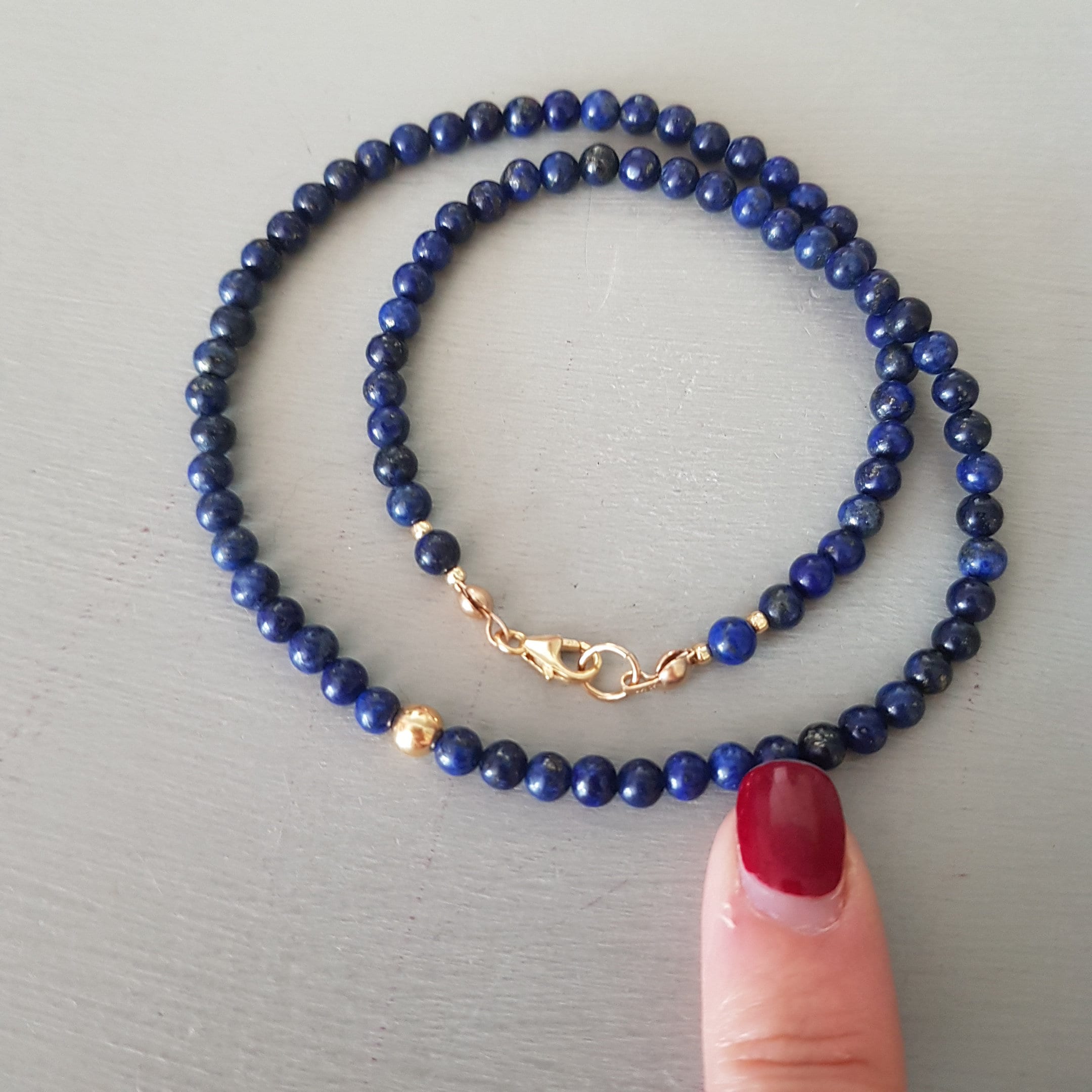 Blue Lapis Lazuli gemstone bead necklace choker in Sterling Silver or ...