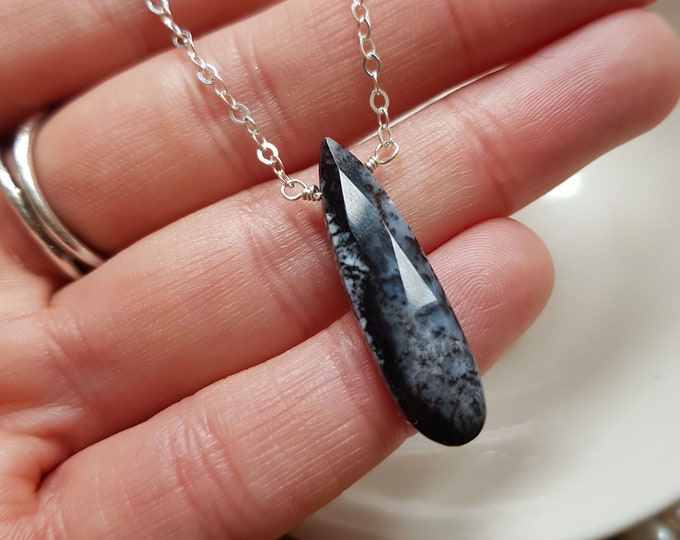 DENDRITIC Opal necklace Sterling Silver black and white Dendritic Opal gemstone pendant October Birthstone jewellery gift for her OOAK