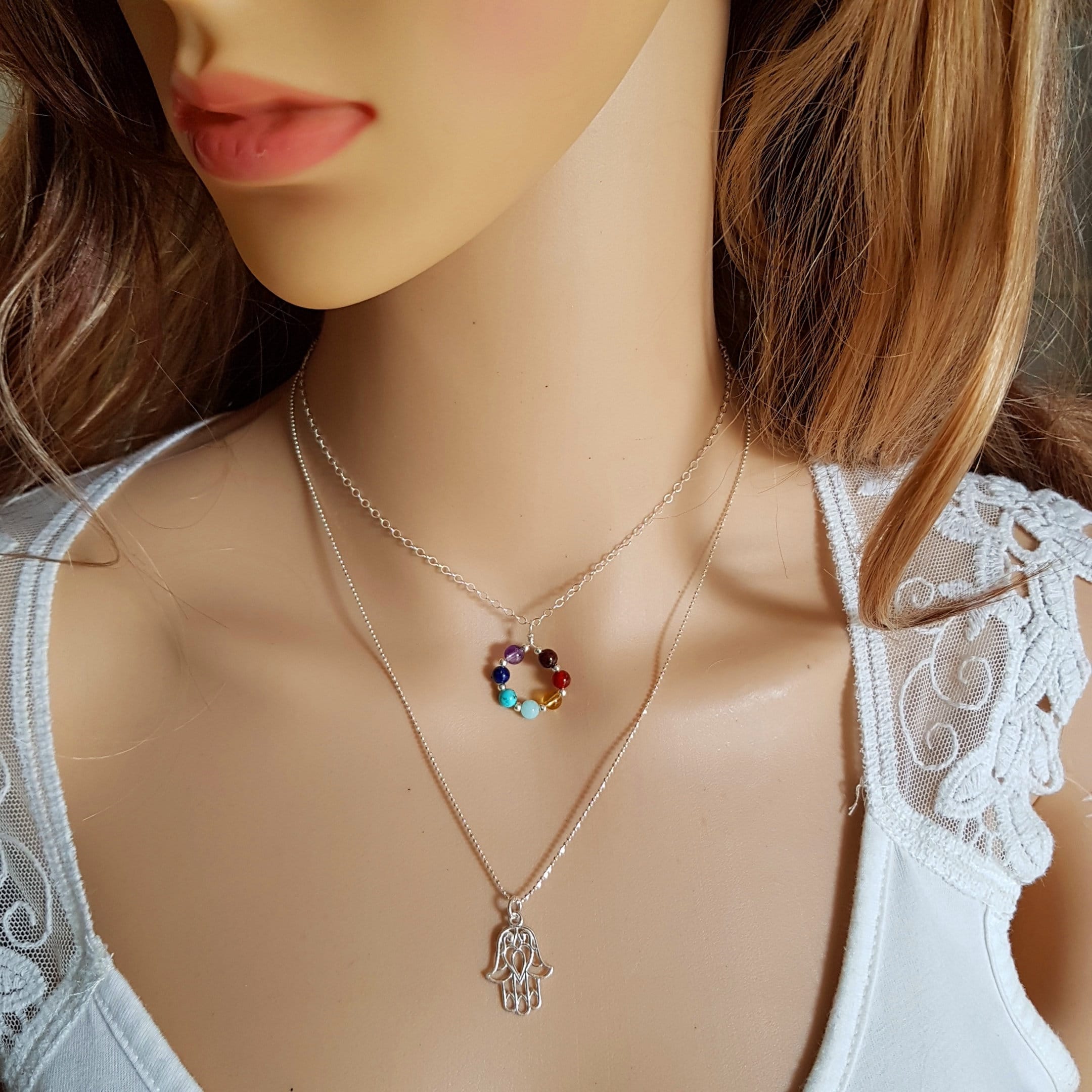 boho necklace for woman short dainty necklace gold gift for woman colorful boho jewelry 7 chakra jewelry Raw gemstones chakra necklace