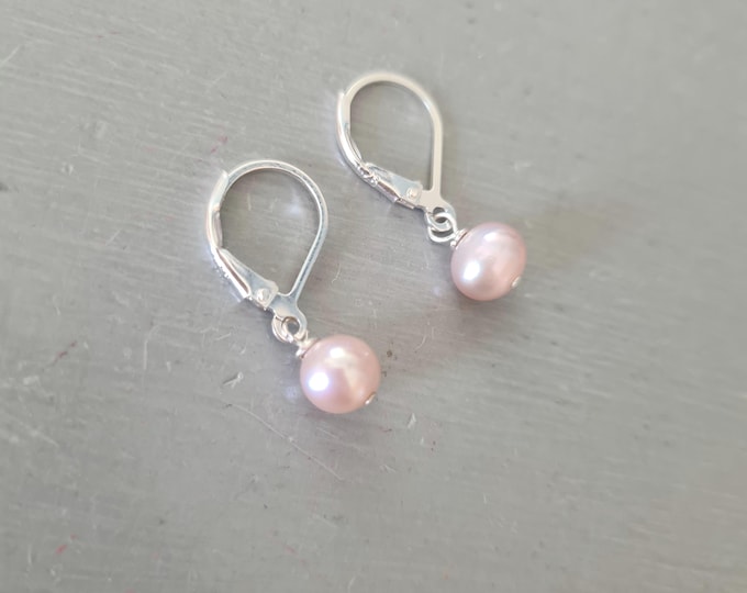 Pink Freshwater pearl drop earrings Sterling Silver or Gold Fill real 7mm pastel pink pearl earrings June birthstone jewellery gift for her