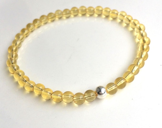 CITRINE stretch Bracelet with Sterling Silver or Gold Fill bead - November Birthstone jewellery Gift for girl her men Chakra bracelet