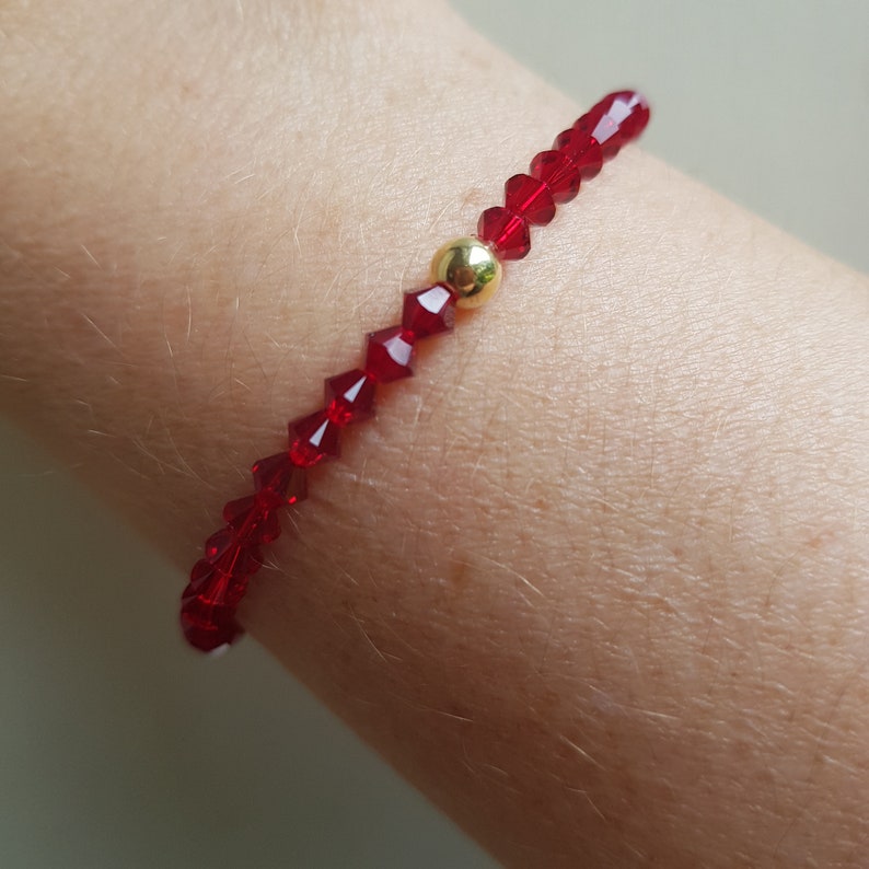 Red Swarovski crystal stretch bracelet Sterling Silver Gold Etsy