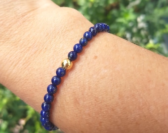Blue Lapis stretch Bracelet 14K Gold Fill or Sterling Silver 4mm small bead bracelet Lapis Lazuli September Birthstone jewellery gift