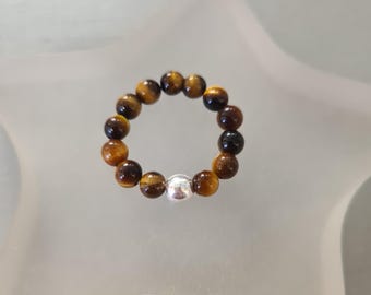 Tiger's Eye stretch Ring with a Sterling Silver or 14K Gold Fill accent bead Healing jewellery Ladies ring Men's ring Chakra Ring gift