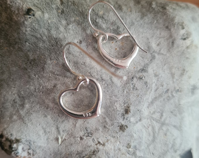 Sterling Silver heart earrings hooks Silver open heart earrings Handmade Silver heart earrings 925 Silver jewellery gift for mum girlfriend