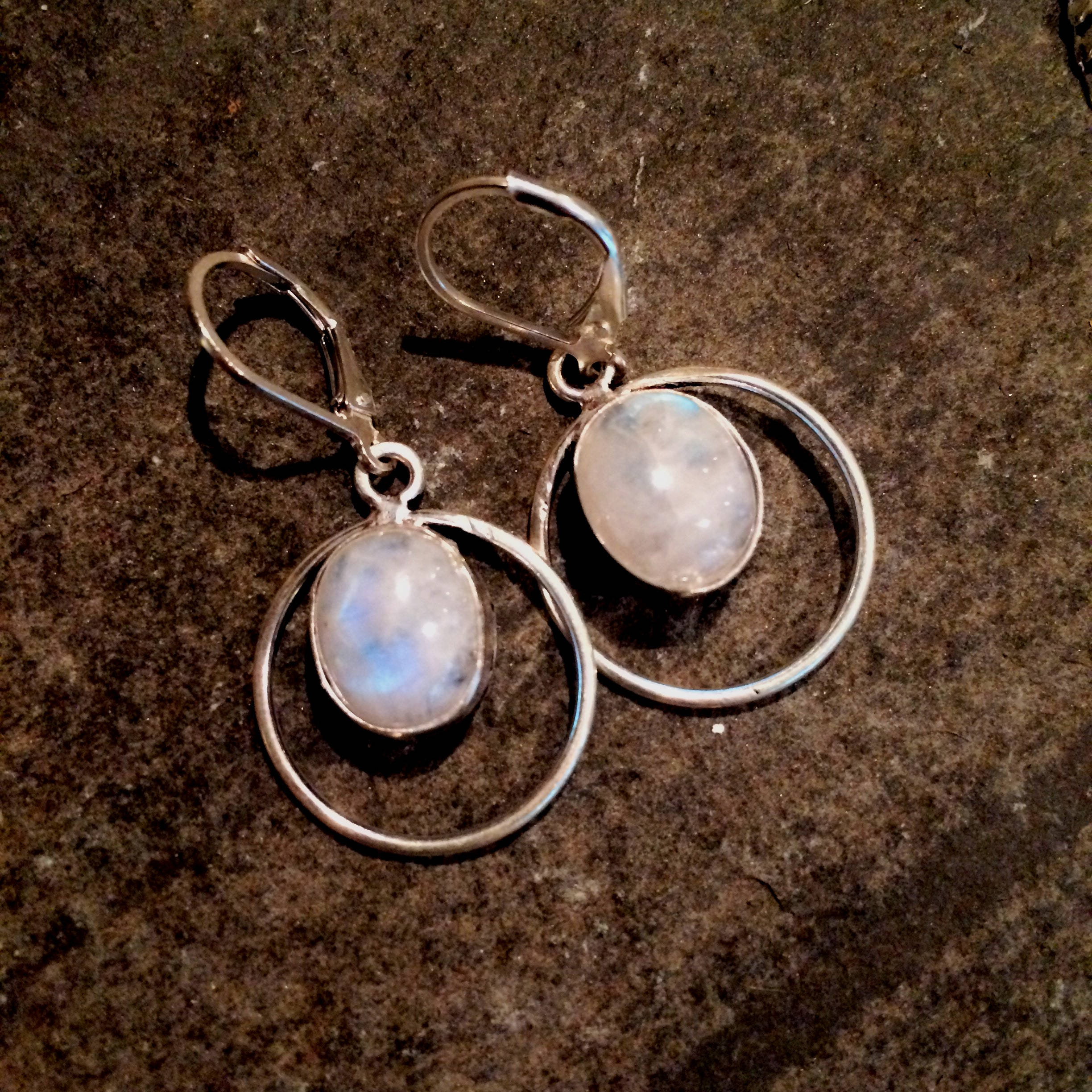 Moonstone earrings on Sterling Silver lever backs, hooks or studs