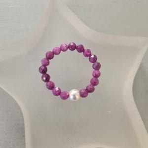 Real Raw Red Ruby stretch ring Sterling Silver or Gold Fill Red gemstone bead ring July Birthstone jewellery 40th wedding anniversary gift