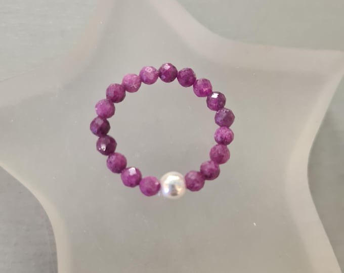 Red Ruby stretch ring Sterling Silver or Gold Fill real raw Ruby gemstone bead ring July Birthstone jewellery 40th wedding anniversary gift