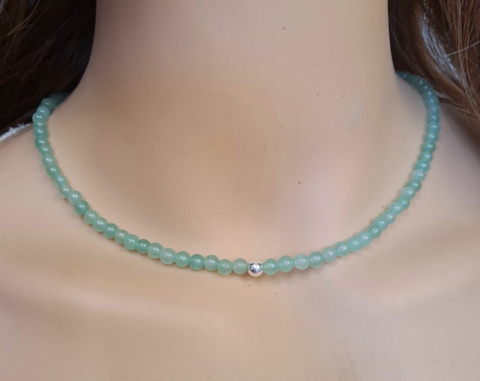 Green AVENTURINE necklace choker Sterling Silver or Gold Fill tiny 4mm gemstone bead necklace Aventurine Heart Chakra jewellery Balance gift