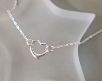 Sterling Silver heart necklace floating heart necklace small Silver open heart choker heart pendant Valentines gift 25th Anniversary gift