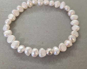 Baroque Freshwater Pearl bracelet Sterling Silver or Gold Fill 7mm white or grey Baroque pearl bracelet June Birthstone jewellery gift