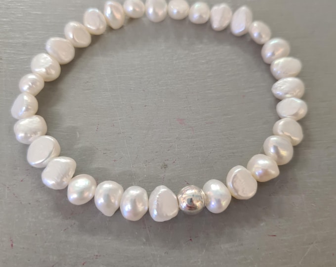 Baroque Freshwater Pearl bracelet Sterling Silver or Gold Fill 7mm white or grey Baroque pearl bracelet June Birthstone jewellery gift