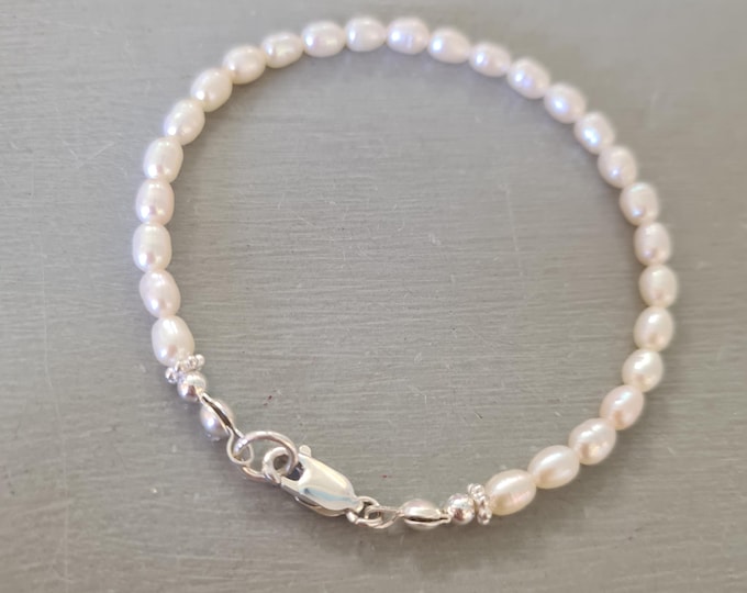 Small Freshwater Pearl Bracelet Sterling Silver or 14K Gold Fill - June Birthstone jewellery gift for mum her girl