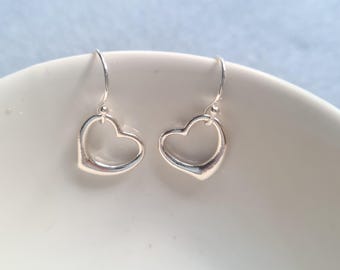 Sterling Silver open heart earrings Open Silver heart earrings Handmade earrings Valentine jewellery anniversary gift for wife girlfriend