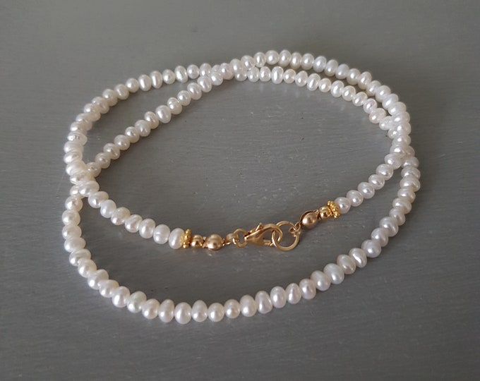 Tiny Freshwater Pearl necklace choker Gold Fill or Sterling Silver small 3mm real white seed pearl necklace June Birthstone jewellery gift